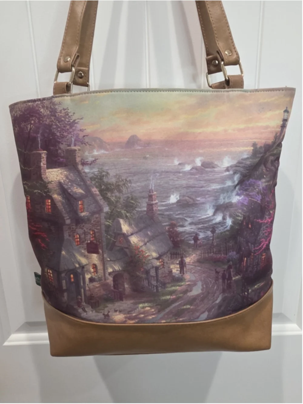 Thomas Kinkade Gregg Gifts Lighthouse Coastal Cottage Tote Bag Purse Art Print